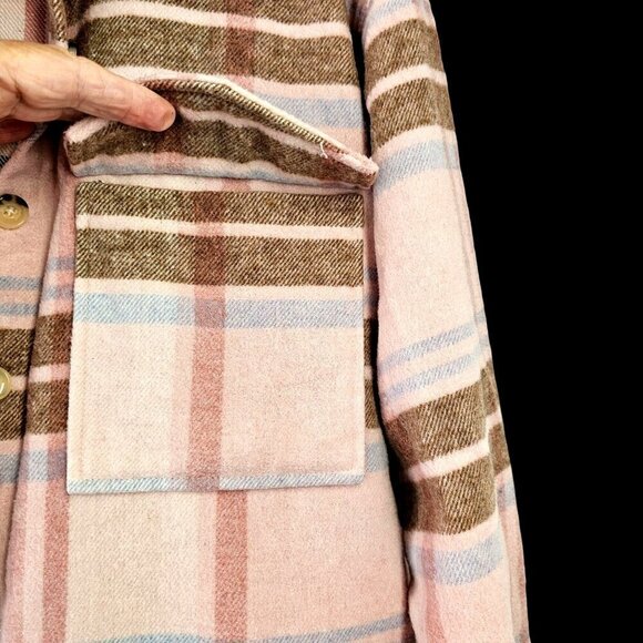 Mad Engine Pink Plaid Barbie Flannel Shirt Womens S/M Button Up Long Slv Pockets - Picture 3 of 9
